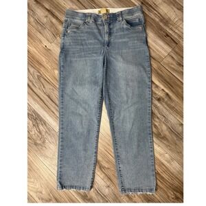 Democracy Ab Technology Straight Leg Jeans Blue Medium Wash Raw Hem Size 14